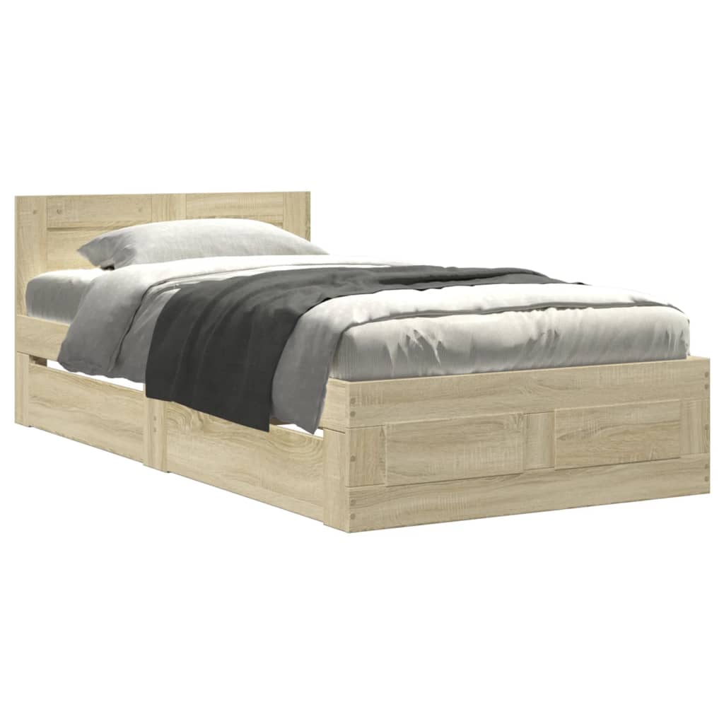 vidaXL Cama con cabecero madera de ingeniería roble Sonoma 90x190 cm