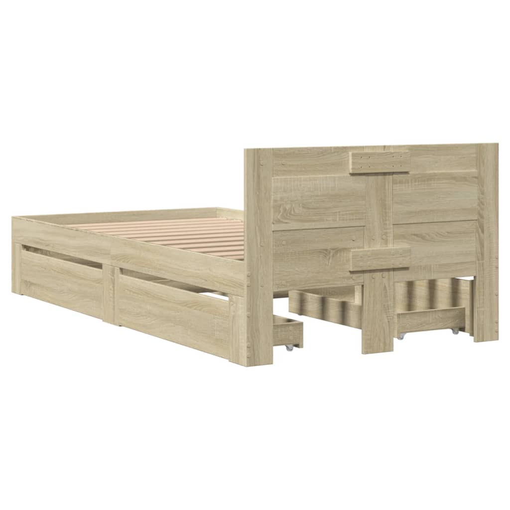 vidaXL Cama con cabecero madera de ingeniería roble Sonoma 90x190 cm