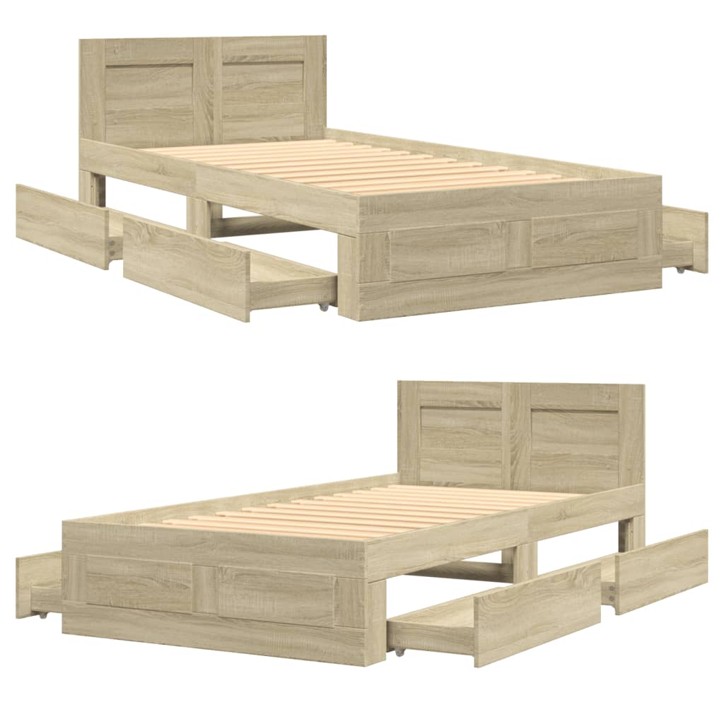 vidaXL Cama con cabecero madera de ingeniería roble Sonoma 90x190 cm