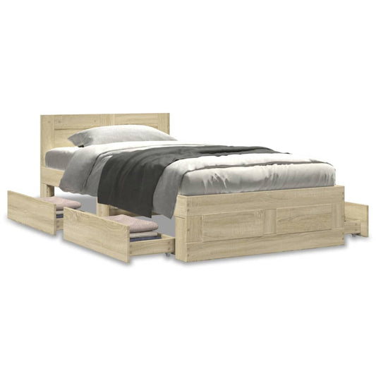 vidaXL Cama con cabecero madera de ingeniería roble Sonoma 90x190 cm