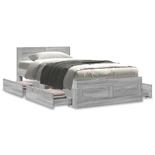 vidaXL Cama con cabecero madera de ingeniería gris hormigón 90x190 cm