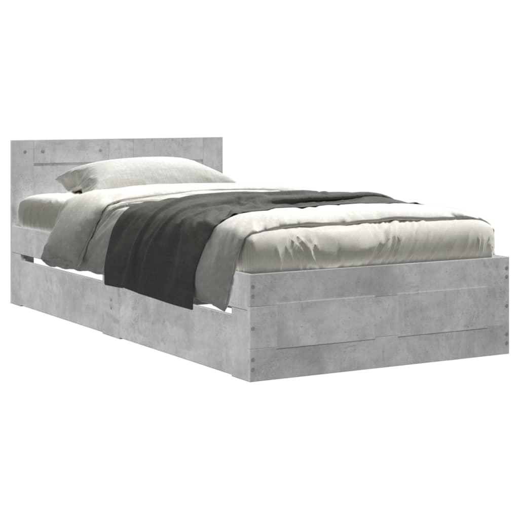 vidaXL Cama con cabecero madera de ingeniería gris hormigón 75x190 cm