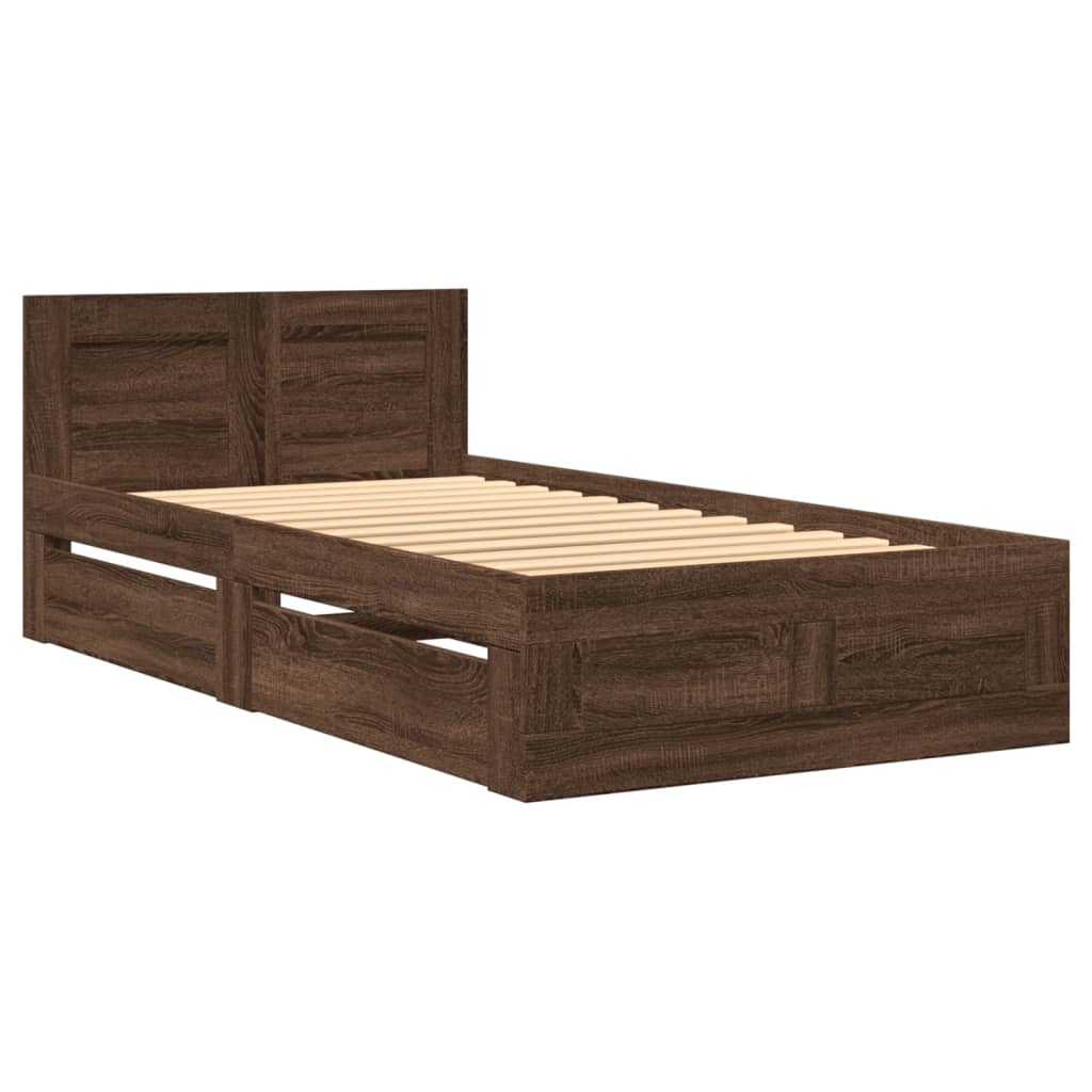 vidaXL Cama con cabecero madera de ingeniería marrón roble 75x190 cm