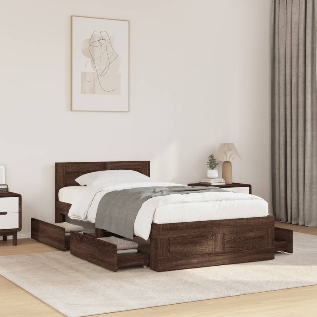 vidaXL Cama con cabecero madera de ingeniería marrón roble 75x190 cm