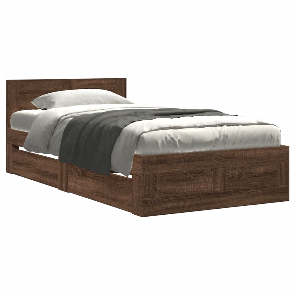 vidaXL Cama con cabecero madera de ingeniería marrón roble 75x190 cm