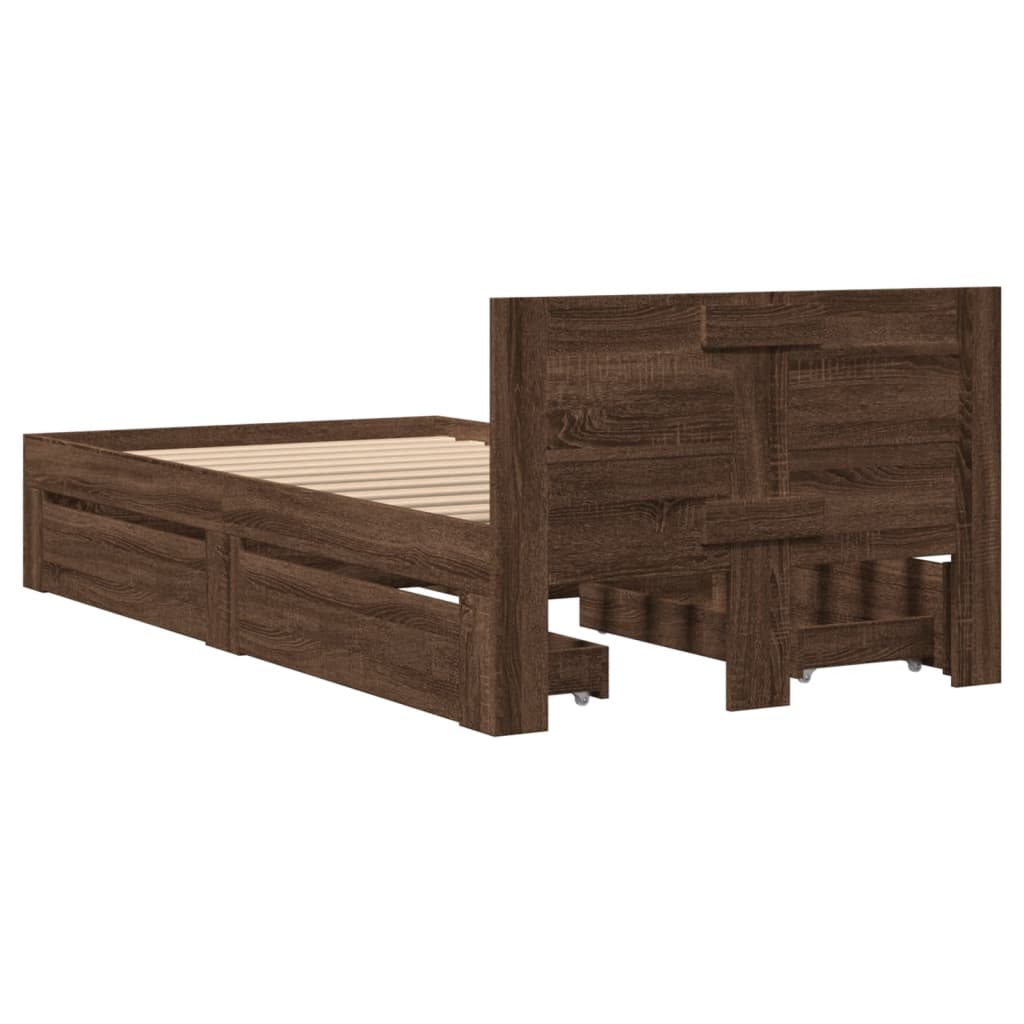 vidaXL Cama con cabecero madera de ingeniería marrón roble 75x190 cm