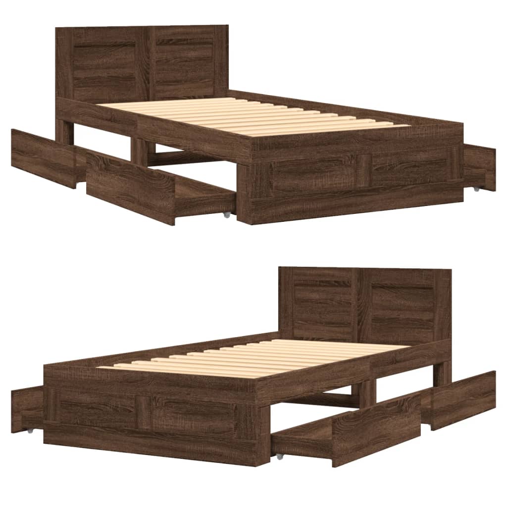 vidaXL Cama con cabecero madera de ingeniería marrón roble 75x190 cm