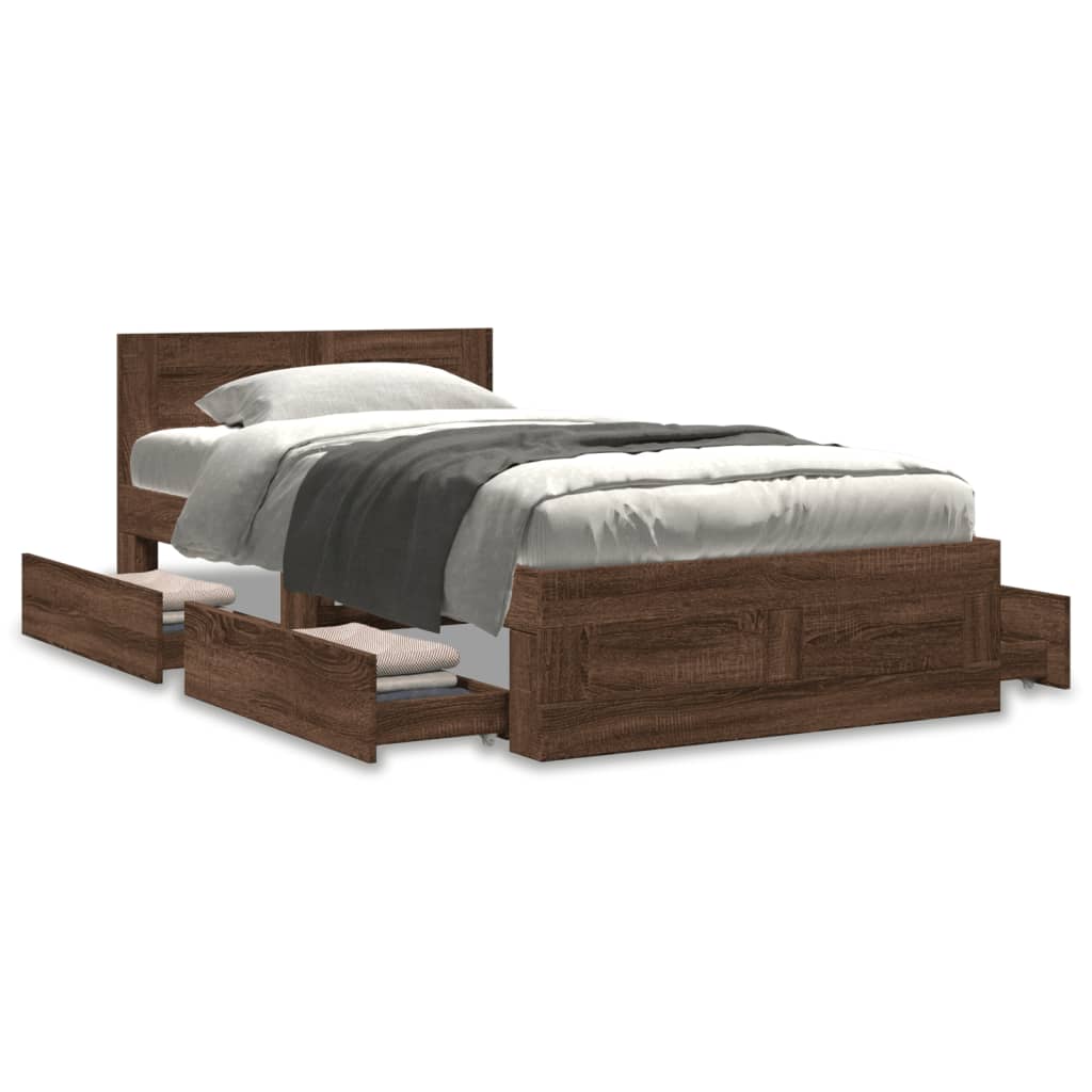 vidaXL Cama con cabecero madera de ingeniería marrón roble 75x190 cm