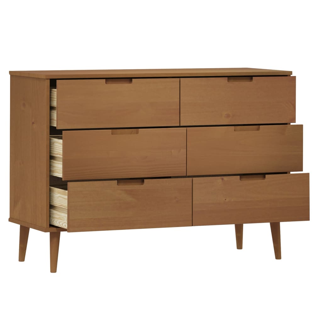 vidaXL Mesita de noche MOLDE madera maciza de pino marrón 113x40x80 cm