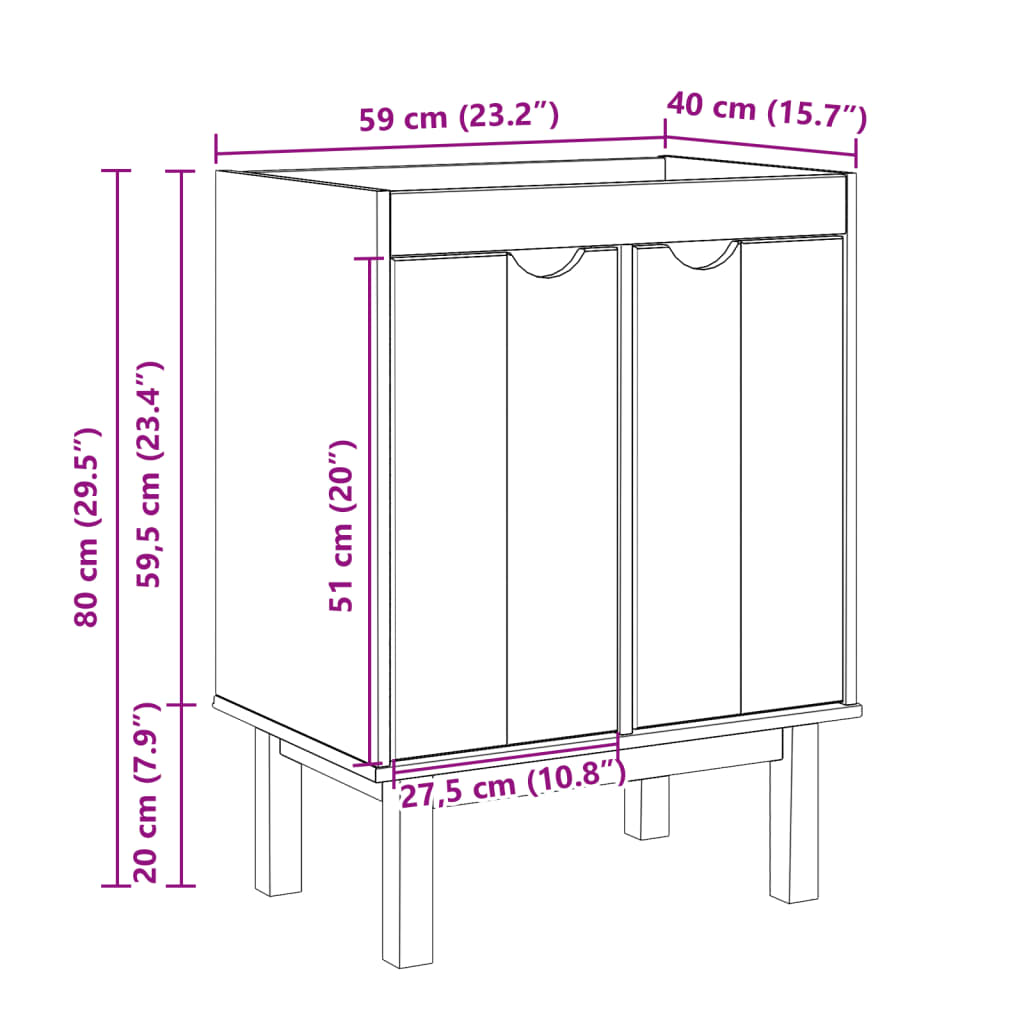 vidaXL Mueble de lavabo de baño OTTA madera maciza de pino 59x40x80 cm