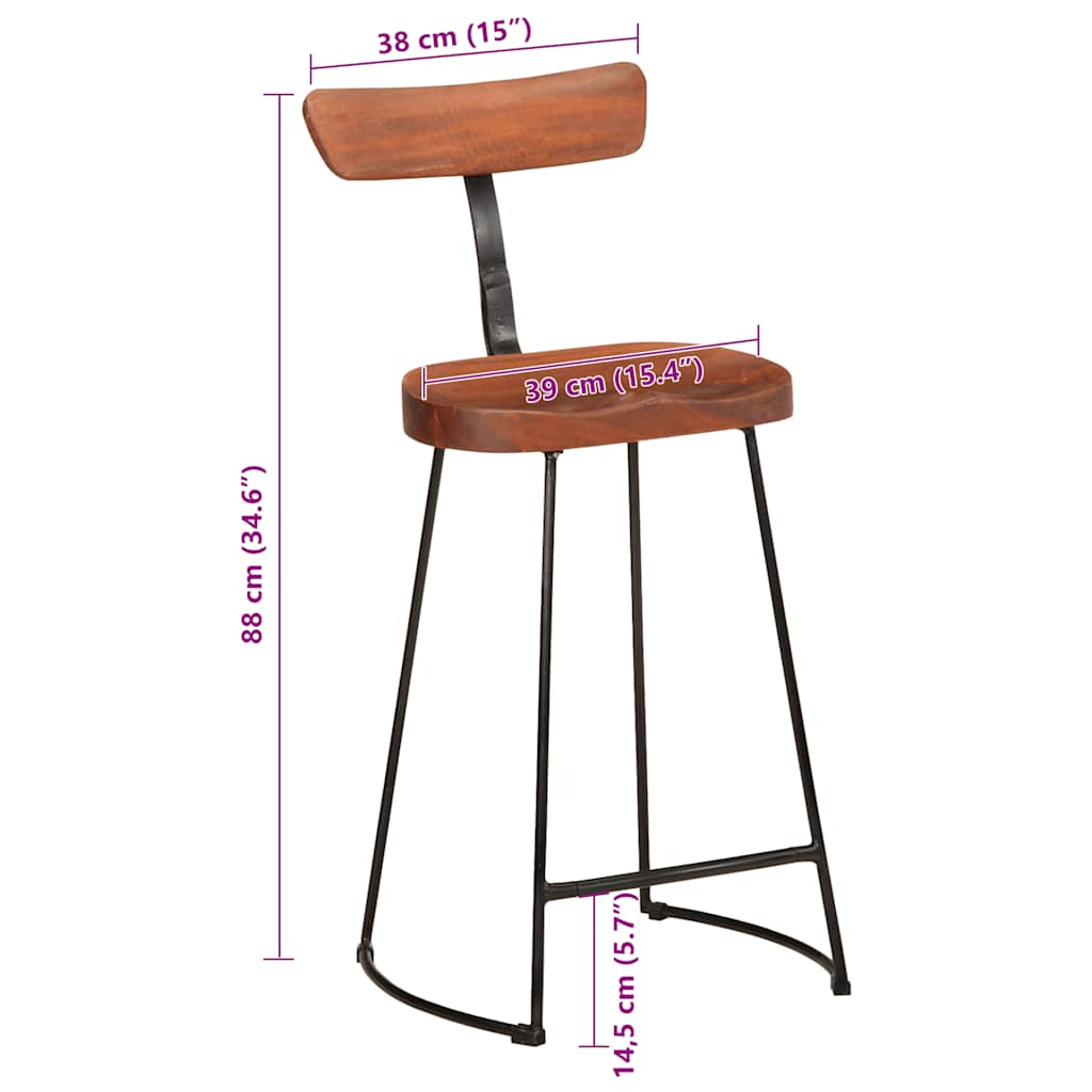 vidaXL Taburetes de barra 2 uds 49x43x88 cm madera maciza de mango