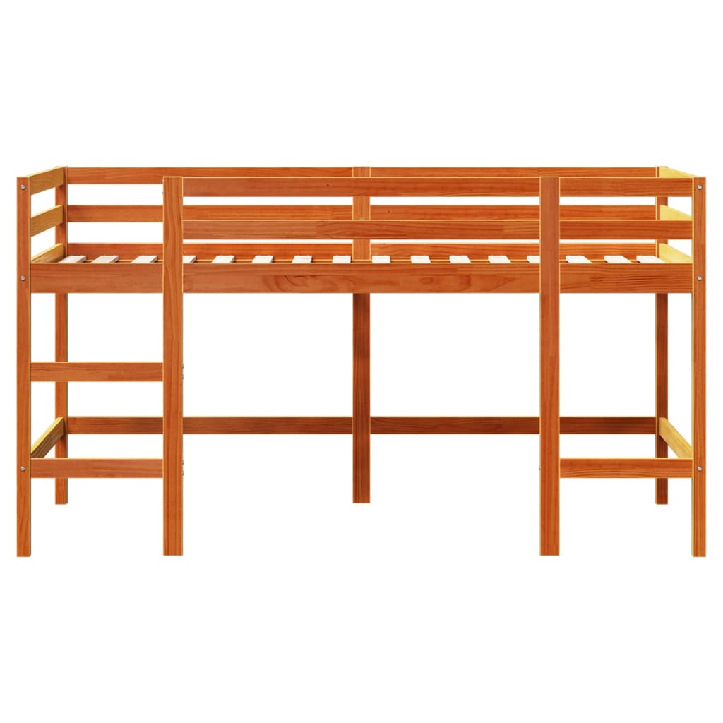 vidaXL Cama alta de niños con escalera madera maciza marrón 90x200 cm