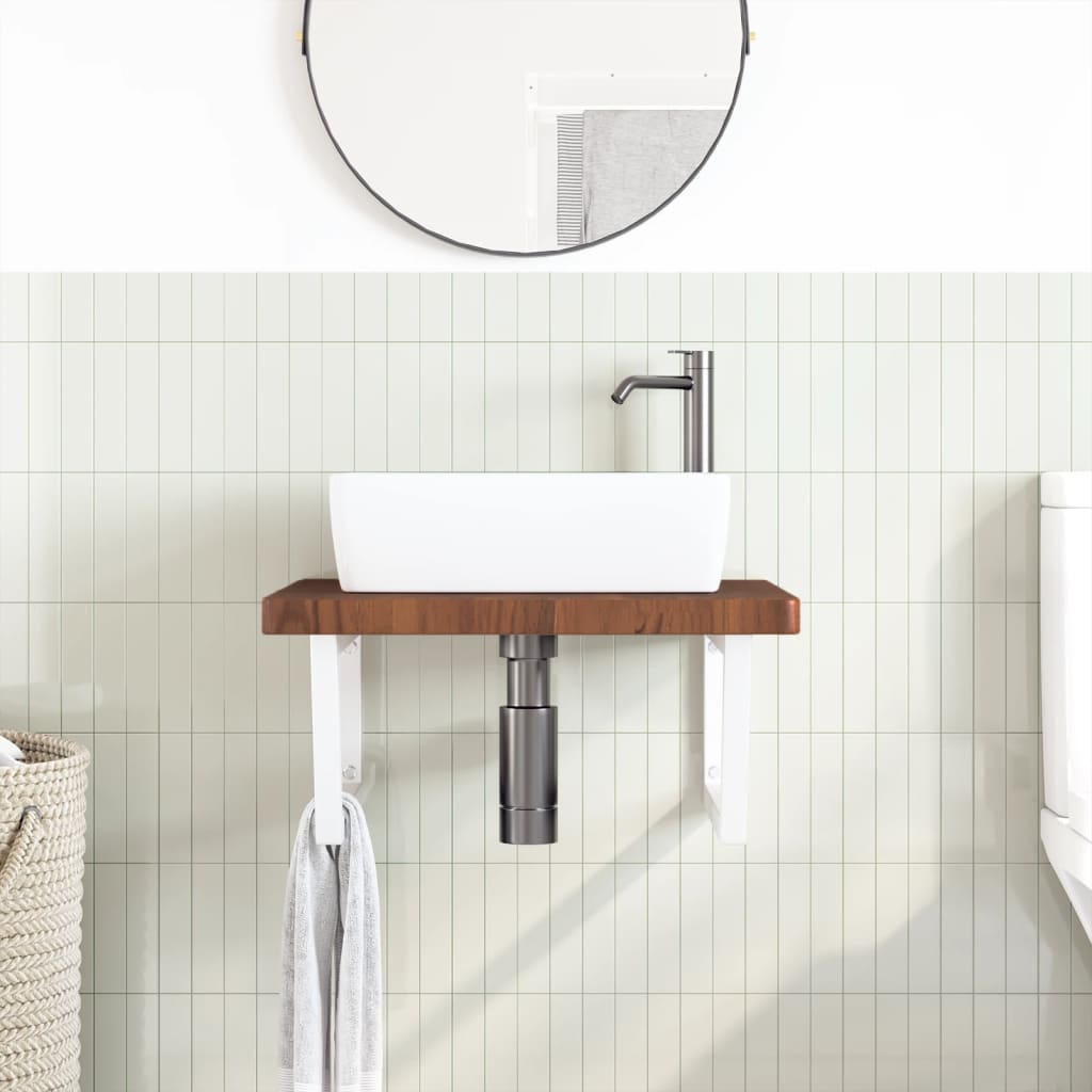 vidaXL Estante de lavabo de pared de acero y madera maciza de roble