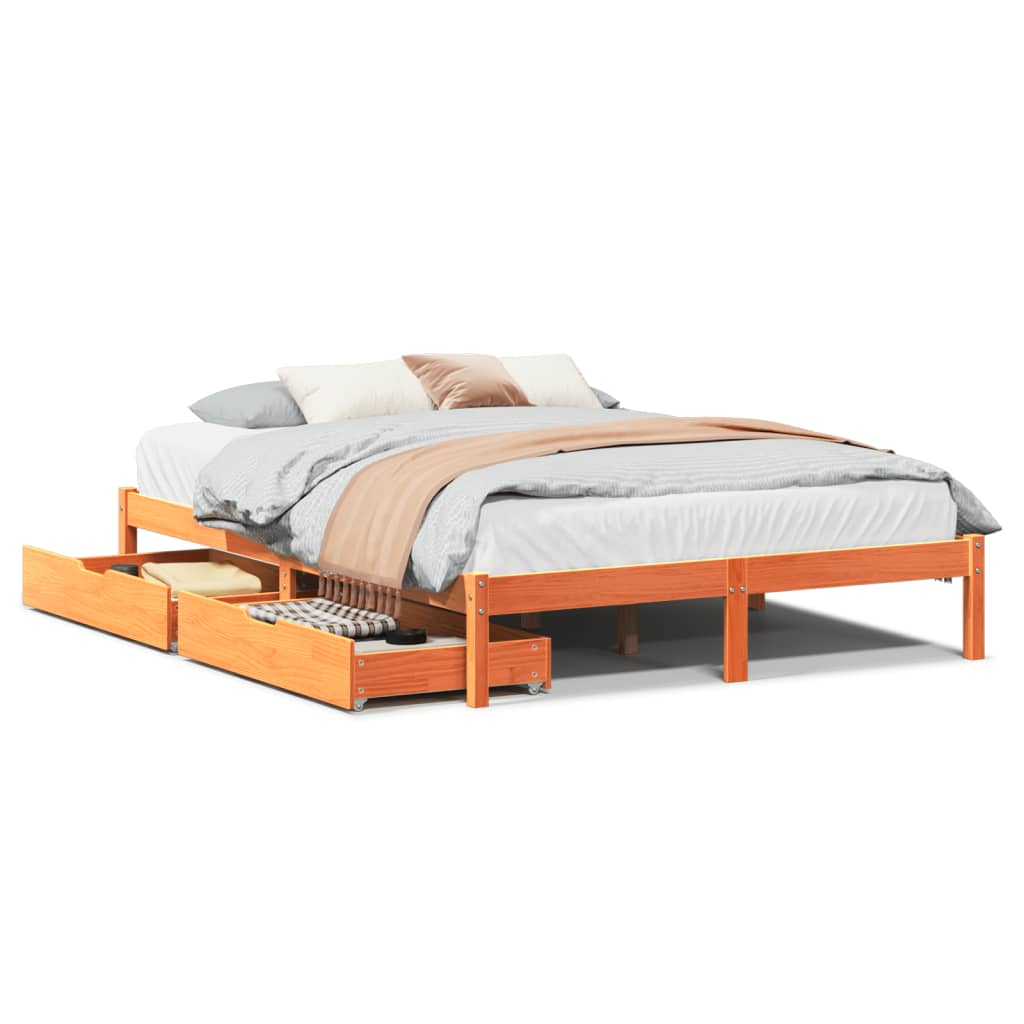 vidaXL Cama sin colchón madera maciza de pino marrón cera 140x190 cm