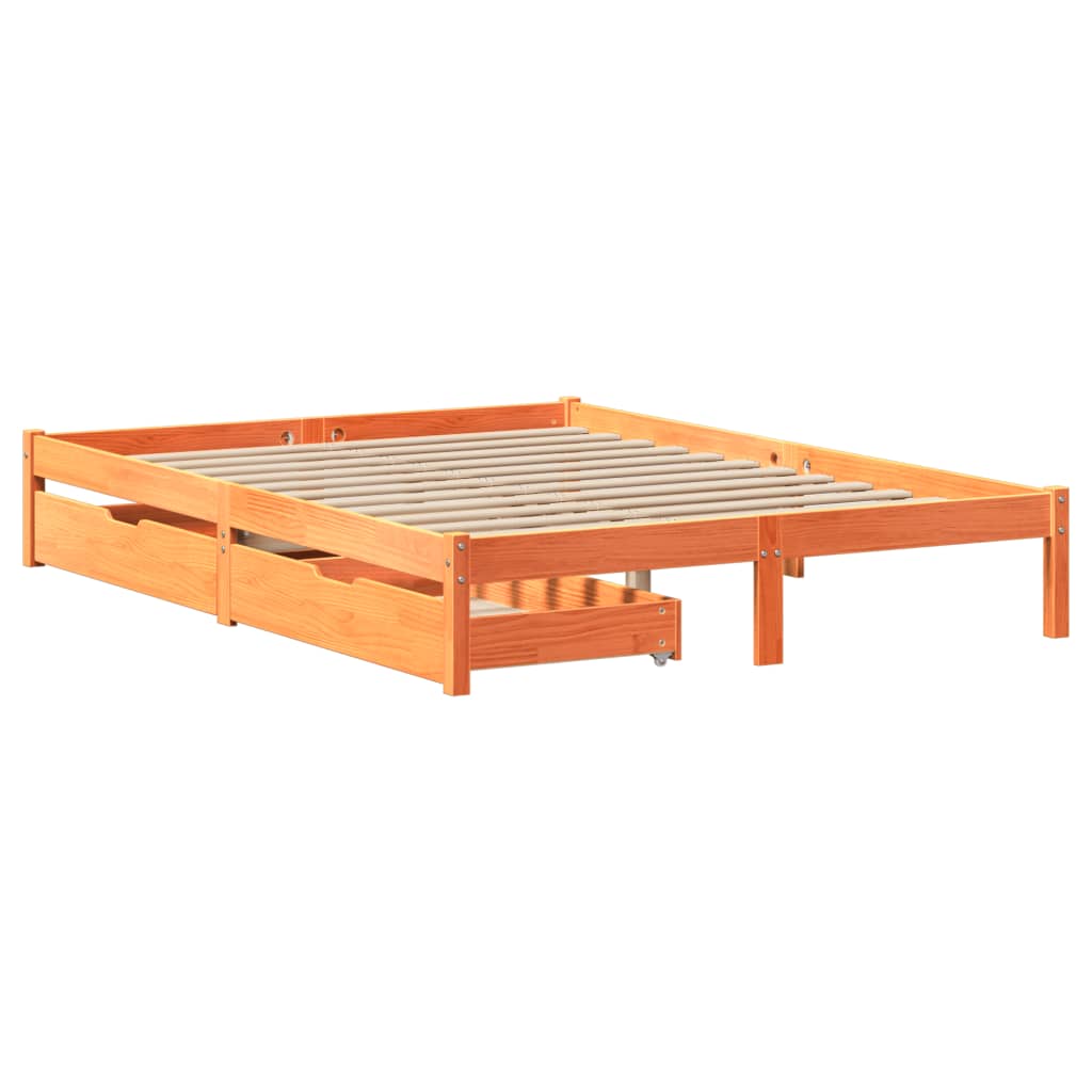 vidaXL Cama sin colchón madera maciza de pino marrón cera 140x190 cm