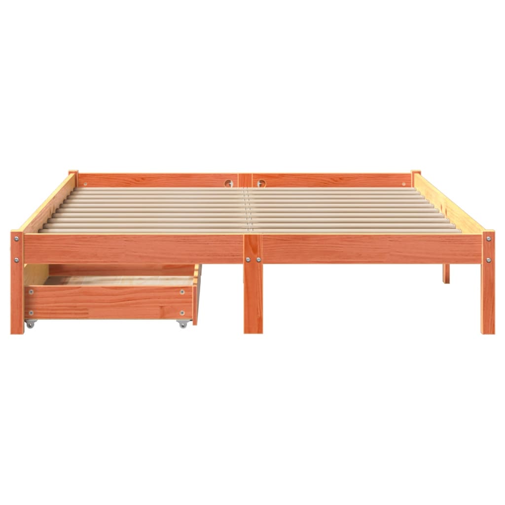 vidaXL Cama sin colchón madera maciza de pino marrón cera 140x190 cm