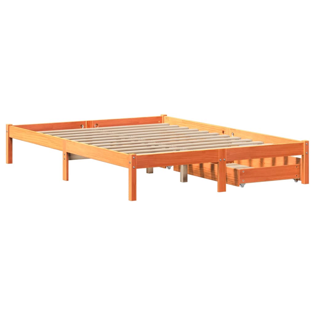 vidaXL Cama sin colchón madera maciza de pino marrón cera 140x190 cm