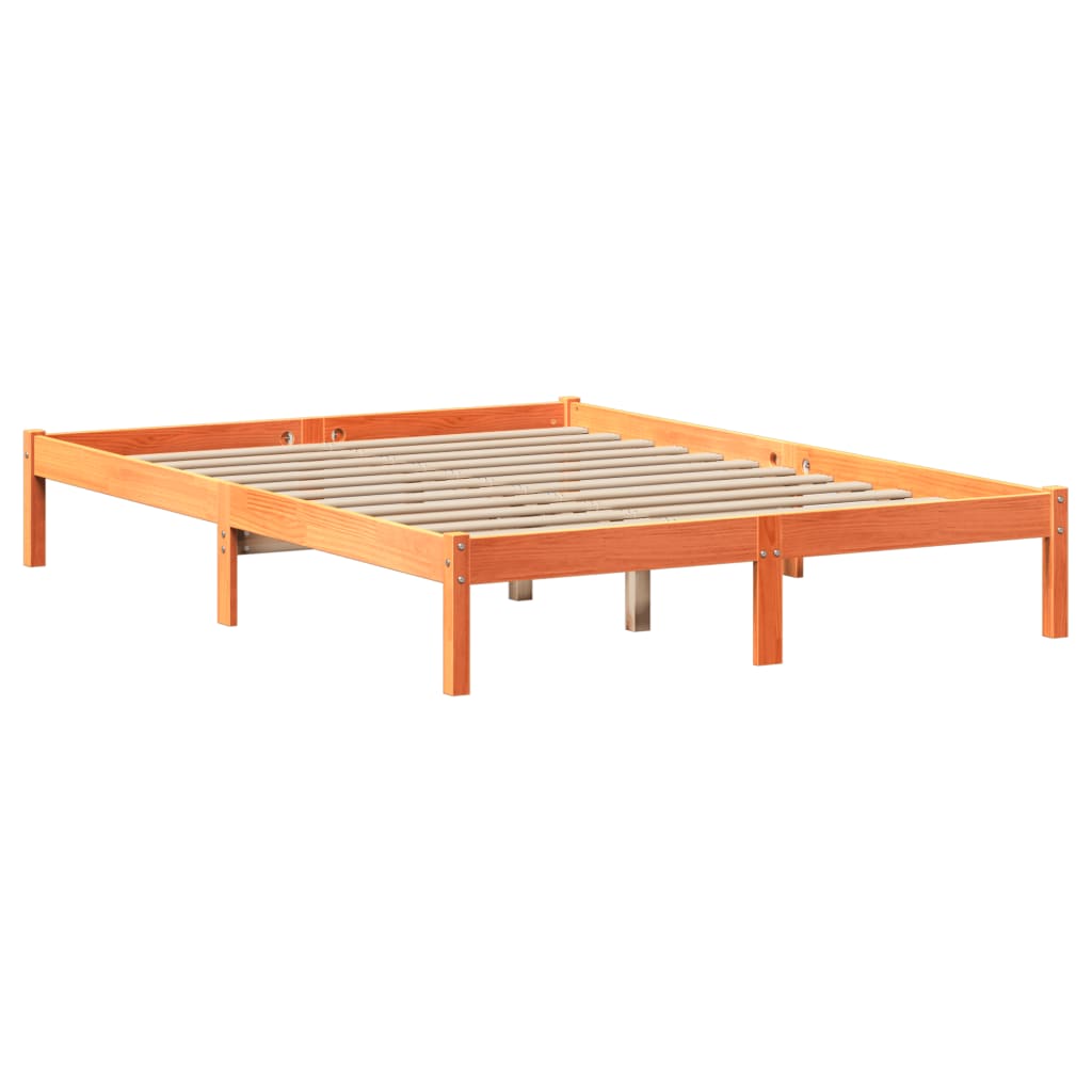 vidaXL Cama sin colchón madera maciza de pino marrón cera 140x190 cm