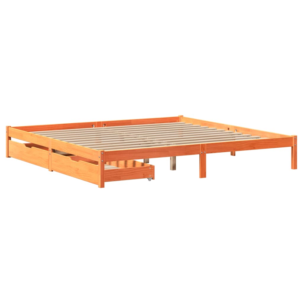 vidaXL Cama sin colchón madera maciza de pino marrón cera 180x200 cm