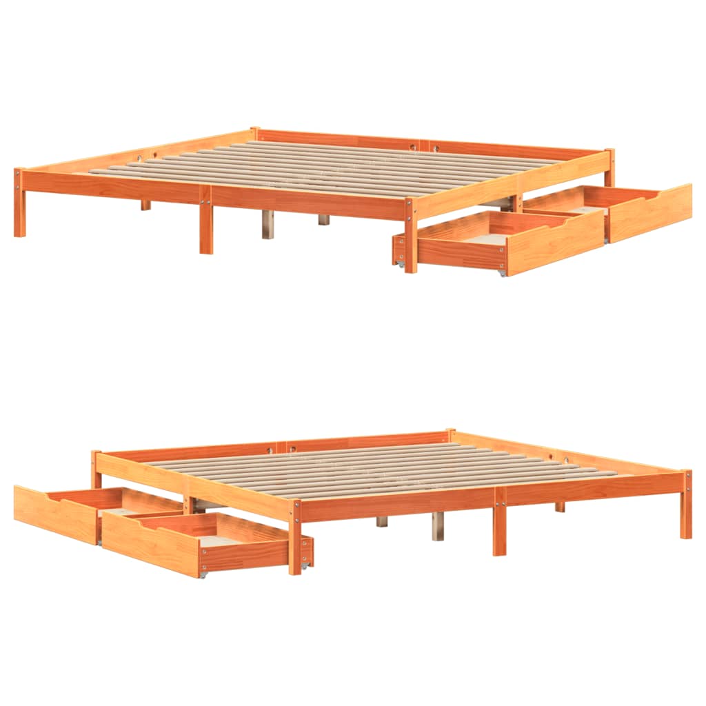 vidaXL Cama sin colchón madera maciza de pino marrón cera 180x200 cm