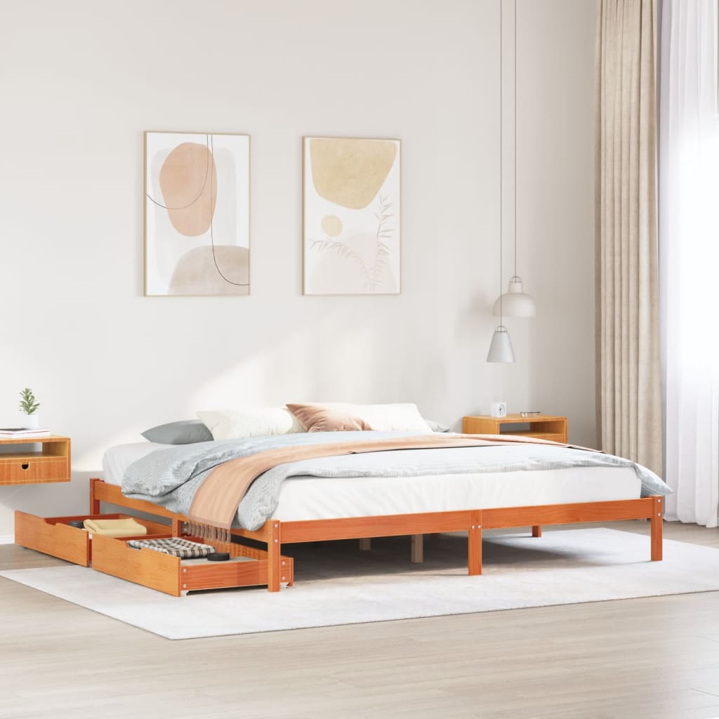 vidaXL Cama sin colchón madera maciza de pino marrón cera 180x200 cm