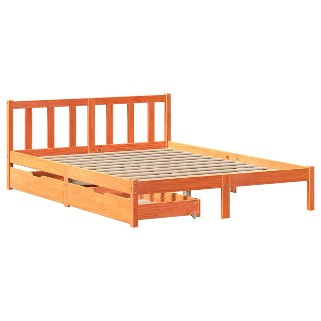 vidaXL Cama sin colchón madera maciza de pino marrón cera 120x200 cm