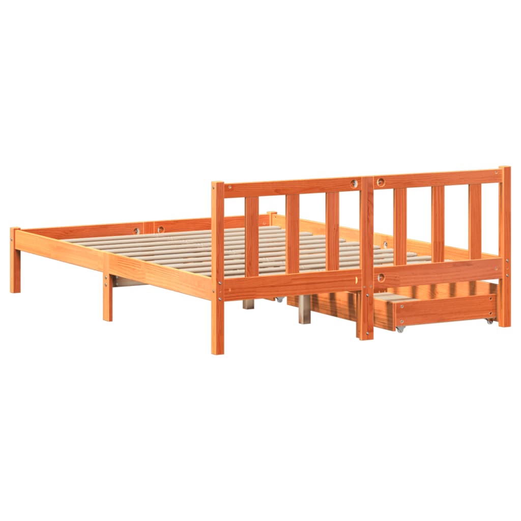 vidaXL Cama sin colchón madera maciza de pino marrón cera 120x200 cm