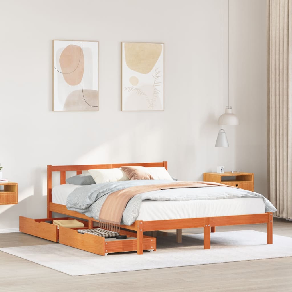 vidaXL Cama sin colchón madera maciza de pino marrón cera 120x200 cm