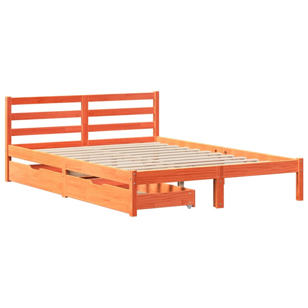 vidaXL Cama sin colchón madera maciza de pino marrón cera 120x200 cm