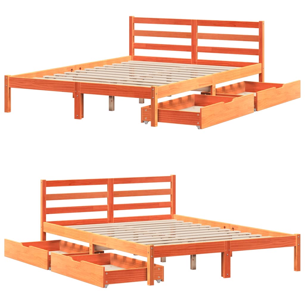 vidaXL Cama sin colchón madera maciza de pino marrón cera 120x200 cm