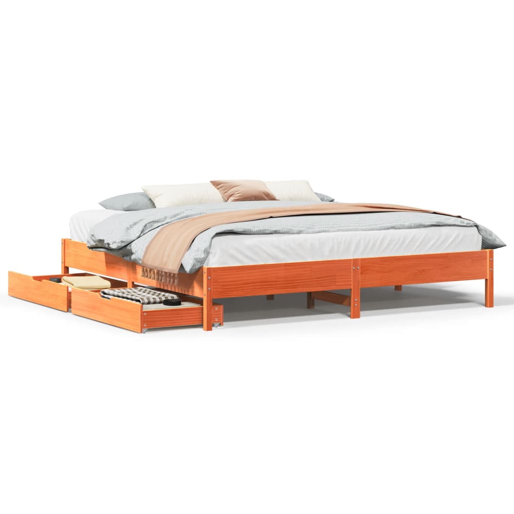 vidaXL Cama sin colchón madera maciza de pino marrón cera 200x200 cm