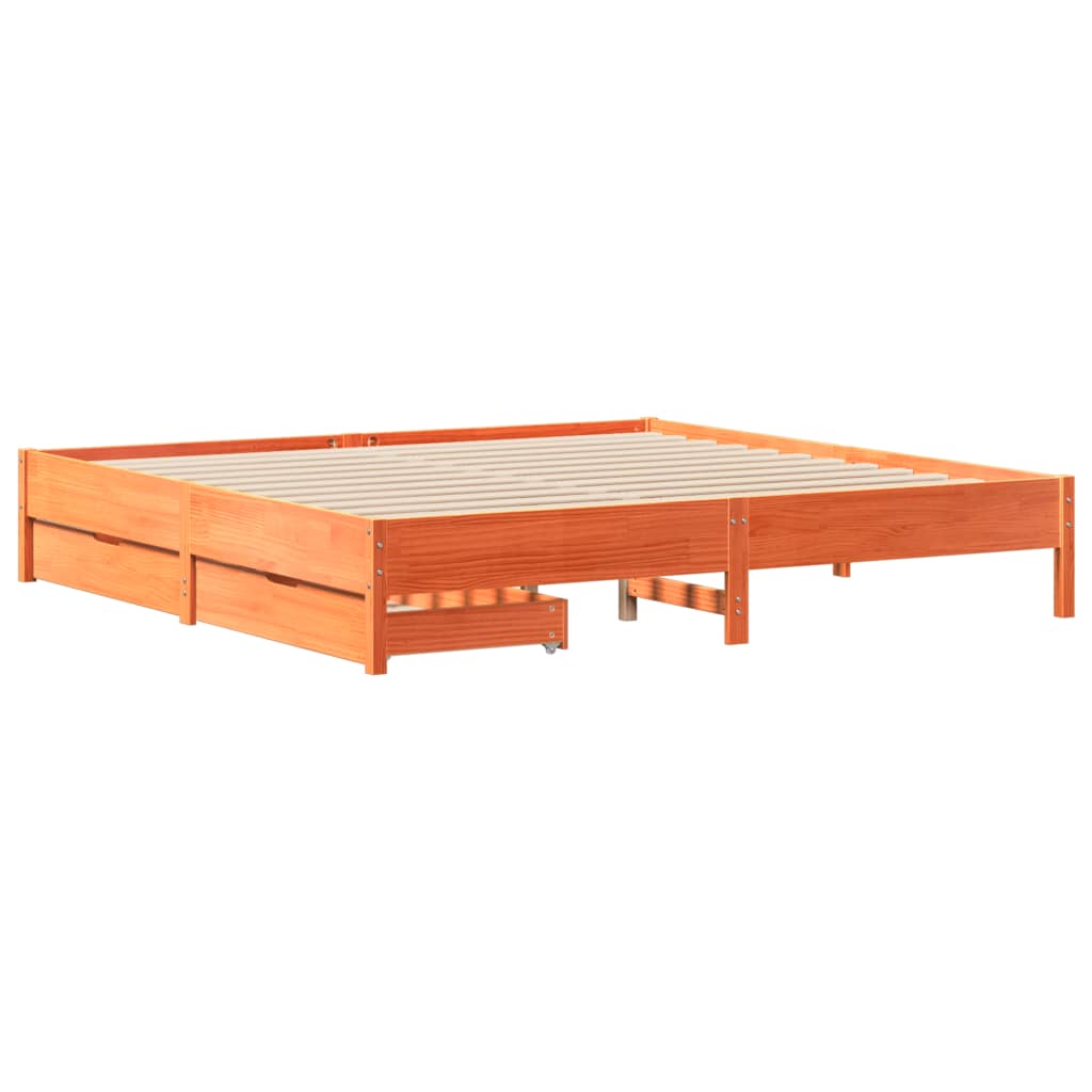 vidaXL Cama sin colchón madera maciza de pino marrón cera 200x200 cm