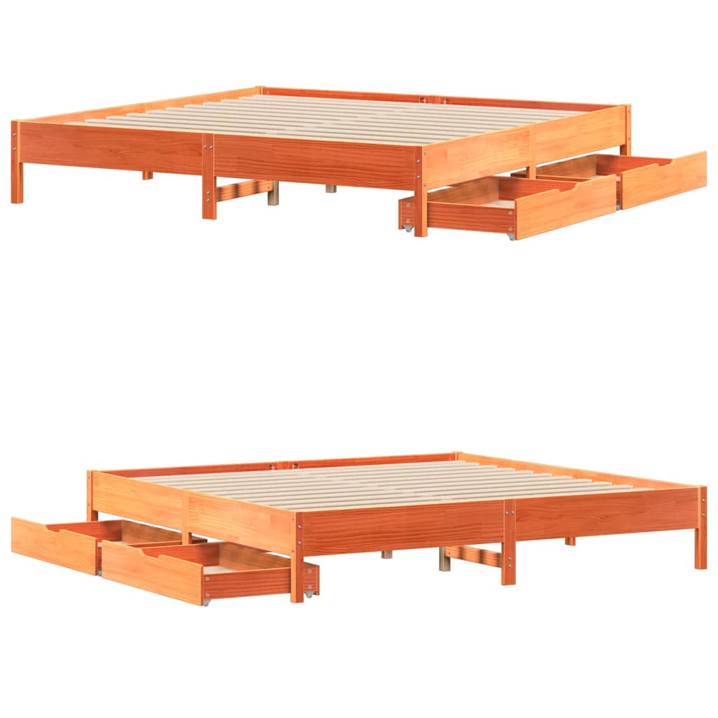 vidaXL Cama sin colchón madera maciza de pino marrón cera 200x200 cm