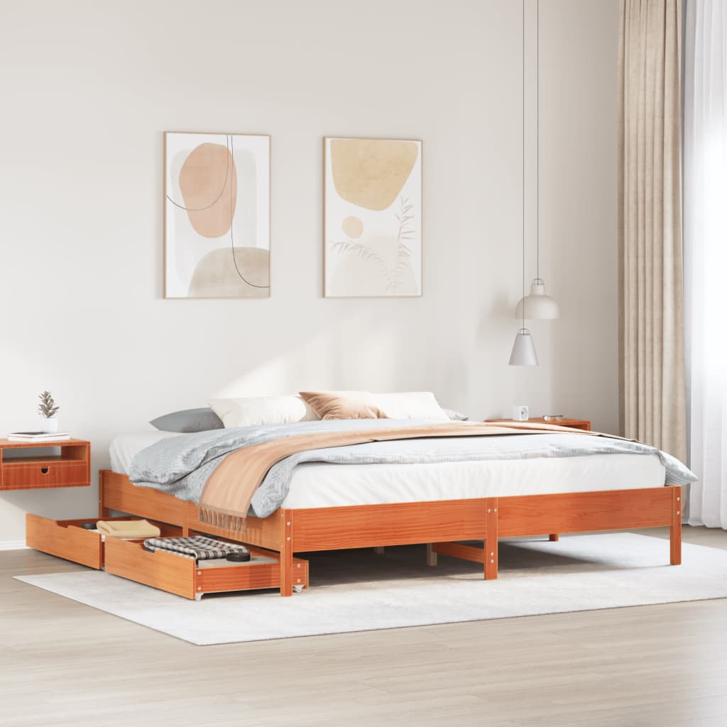 vidaXL Cama sin colchón madera maciza de pino marrón cera 200x200 cm