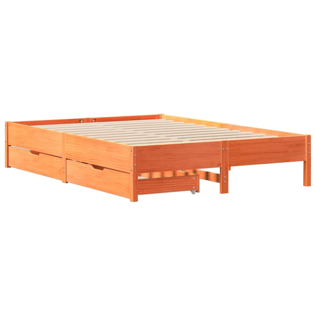 vidaXL Cama sin colchón madera maciza de pino marrón cera 140x190 cm