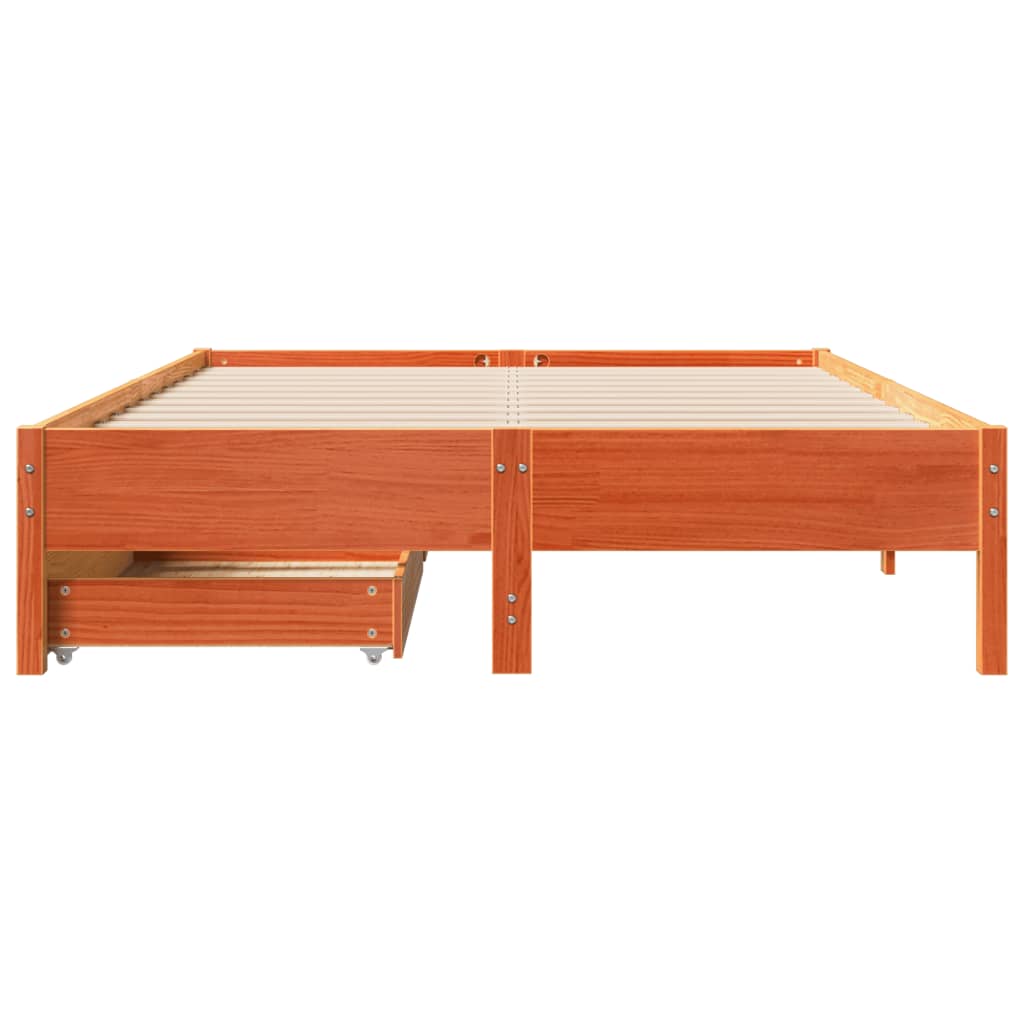 vidaXL Cama sin colchón madera maciza de pino marrón cera 140x190 cm