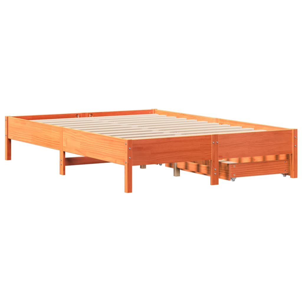 vidaXL Cama sin colchón madera maciza de pino marrón cera 140x190 cm