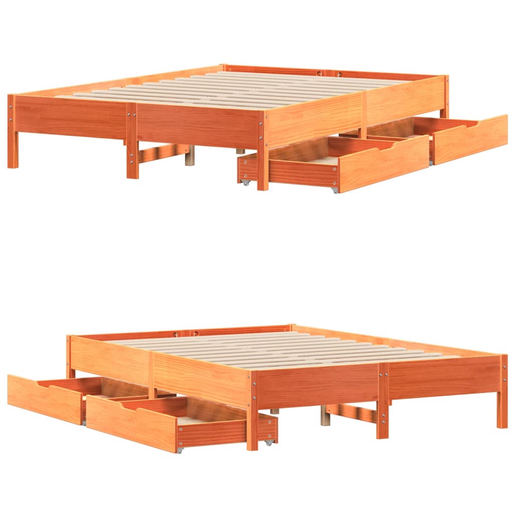 vidaXL Cama sin colchón madera maciza de pino marrón cera 140x190 cm