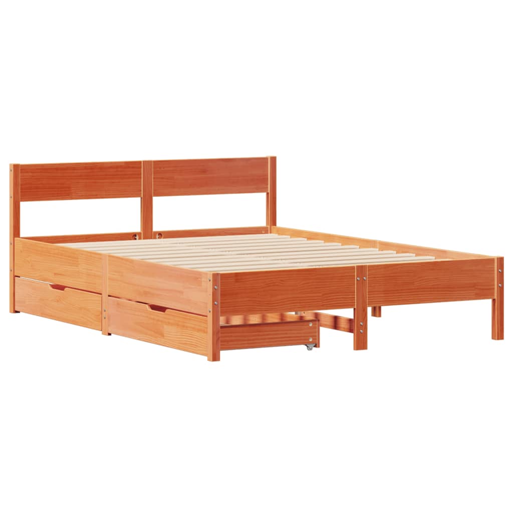 vidaXL Cama sin colchón madera maciza de pino marrón cera 120x200 cm