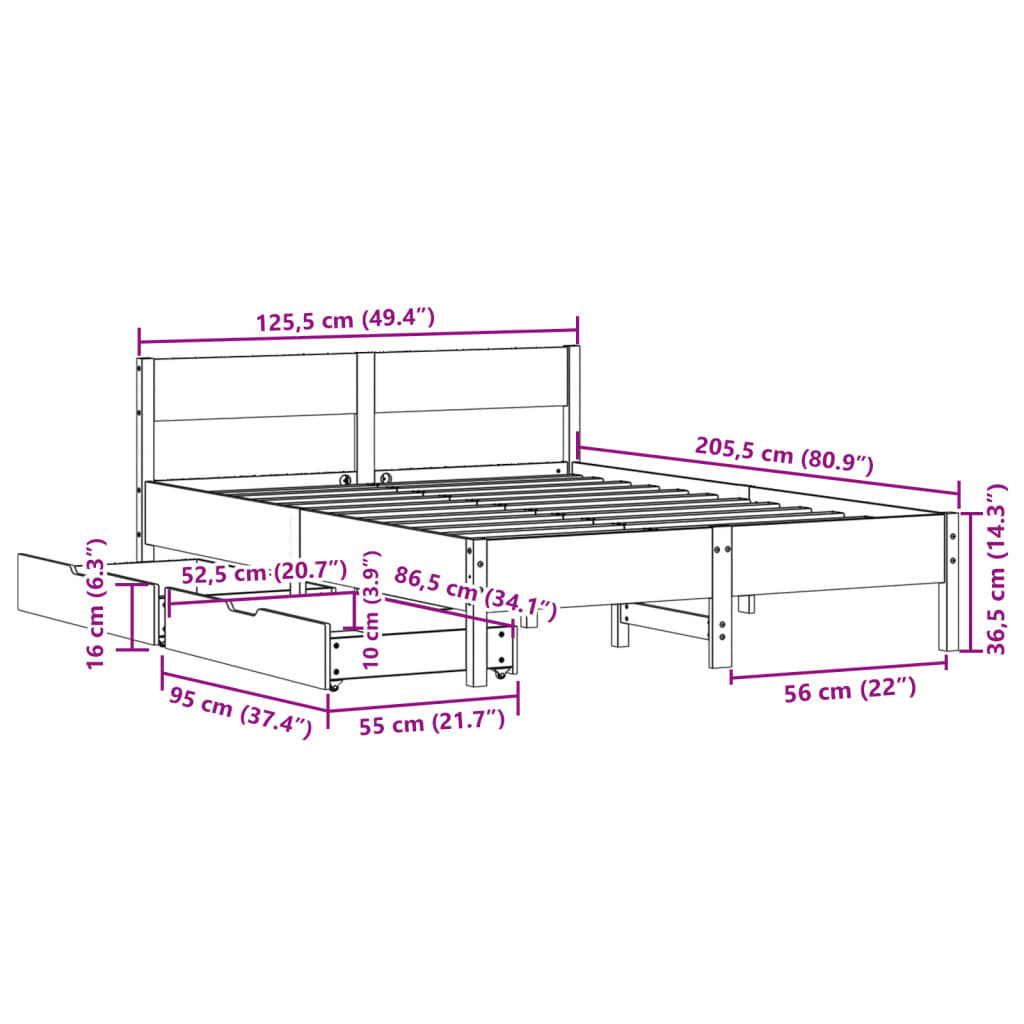 vidaXL Cama sin colchón madera maciza de pino marrón cera 120x200 cm