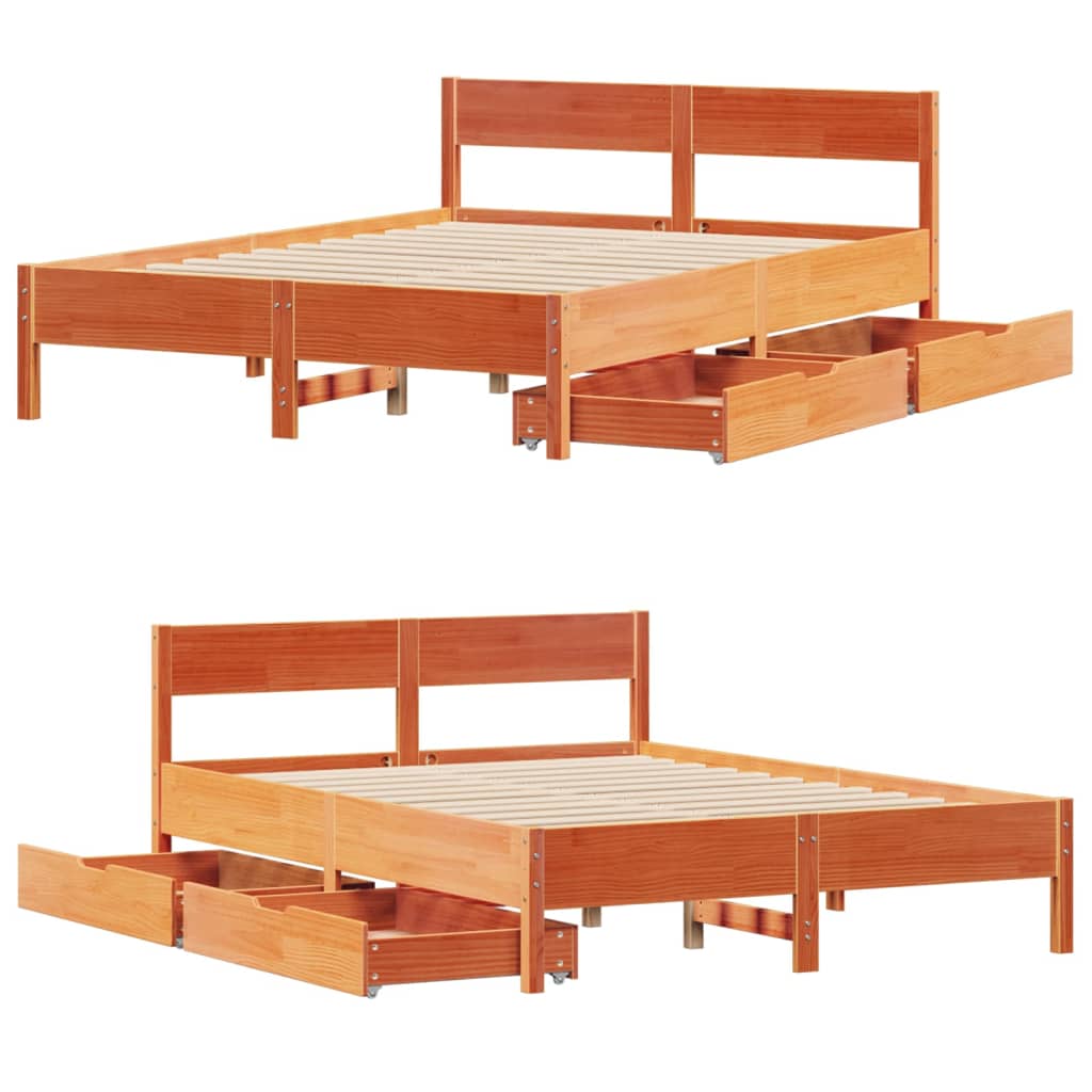 vidaXL Cama sin colchón madera maciza de pino marrón cera 120x200 cm