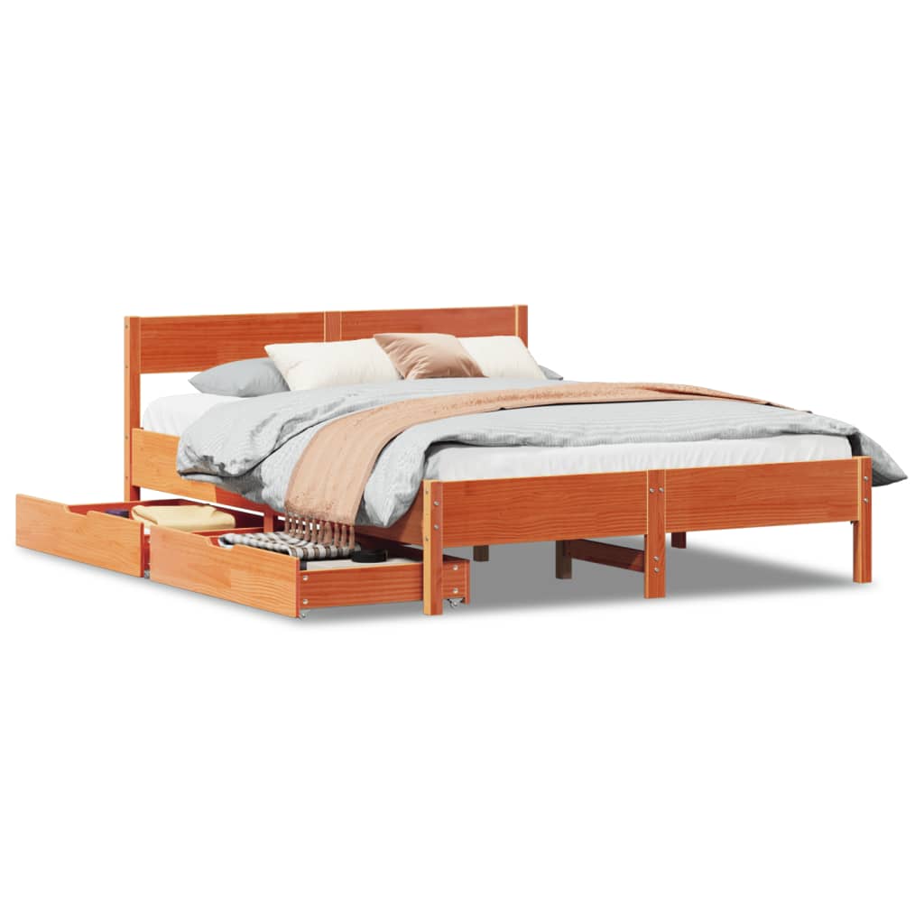 vidaXL Cama sin colchón madera maciza de pino marrón cera 140x190 cm