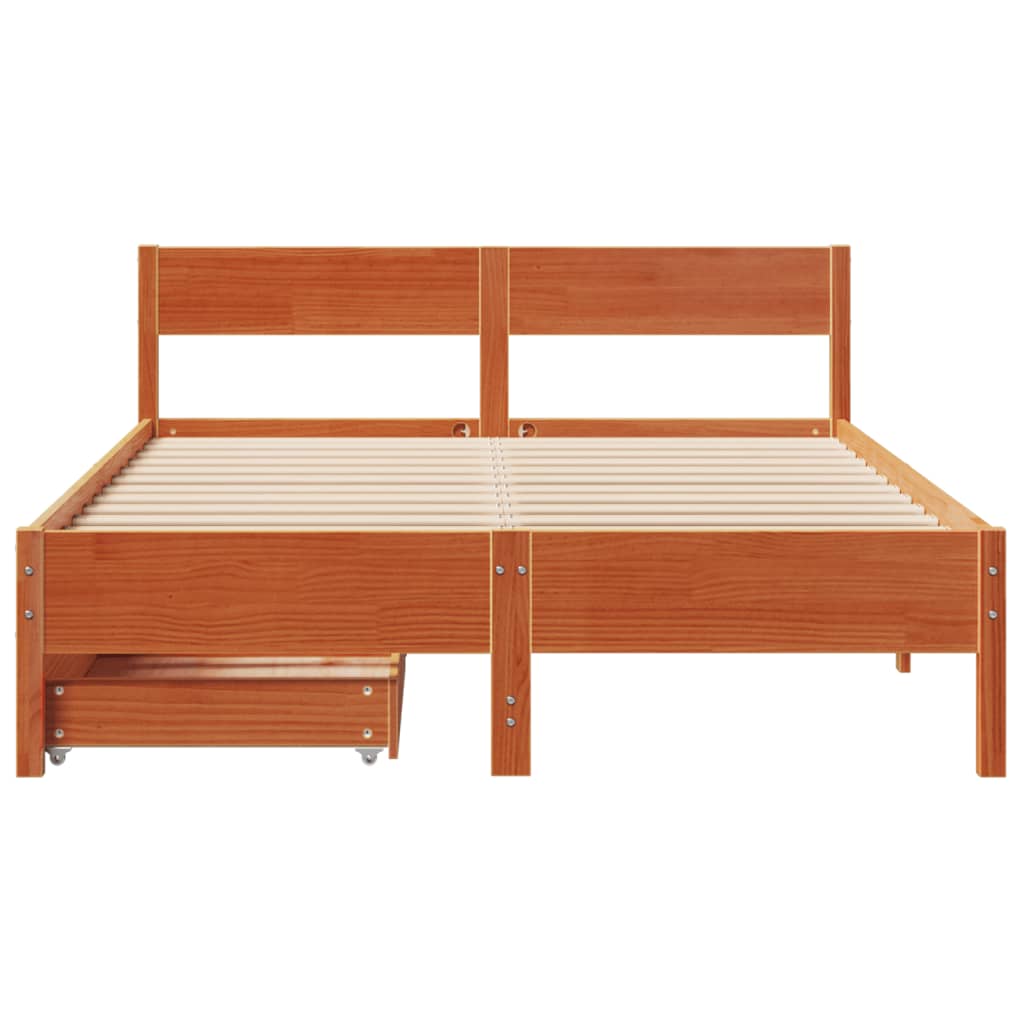 vidaXL Cama sin colchón madera maciza de pino marrón cera 140x190 cm