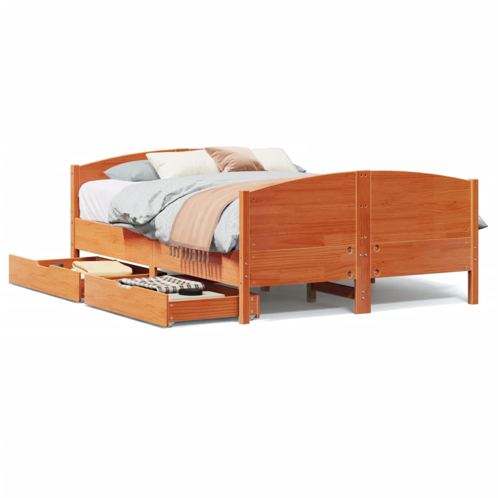 vidaXL Cama sin colchón madera maciza de pino marrón cera 120x200 cm