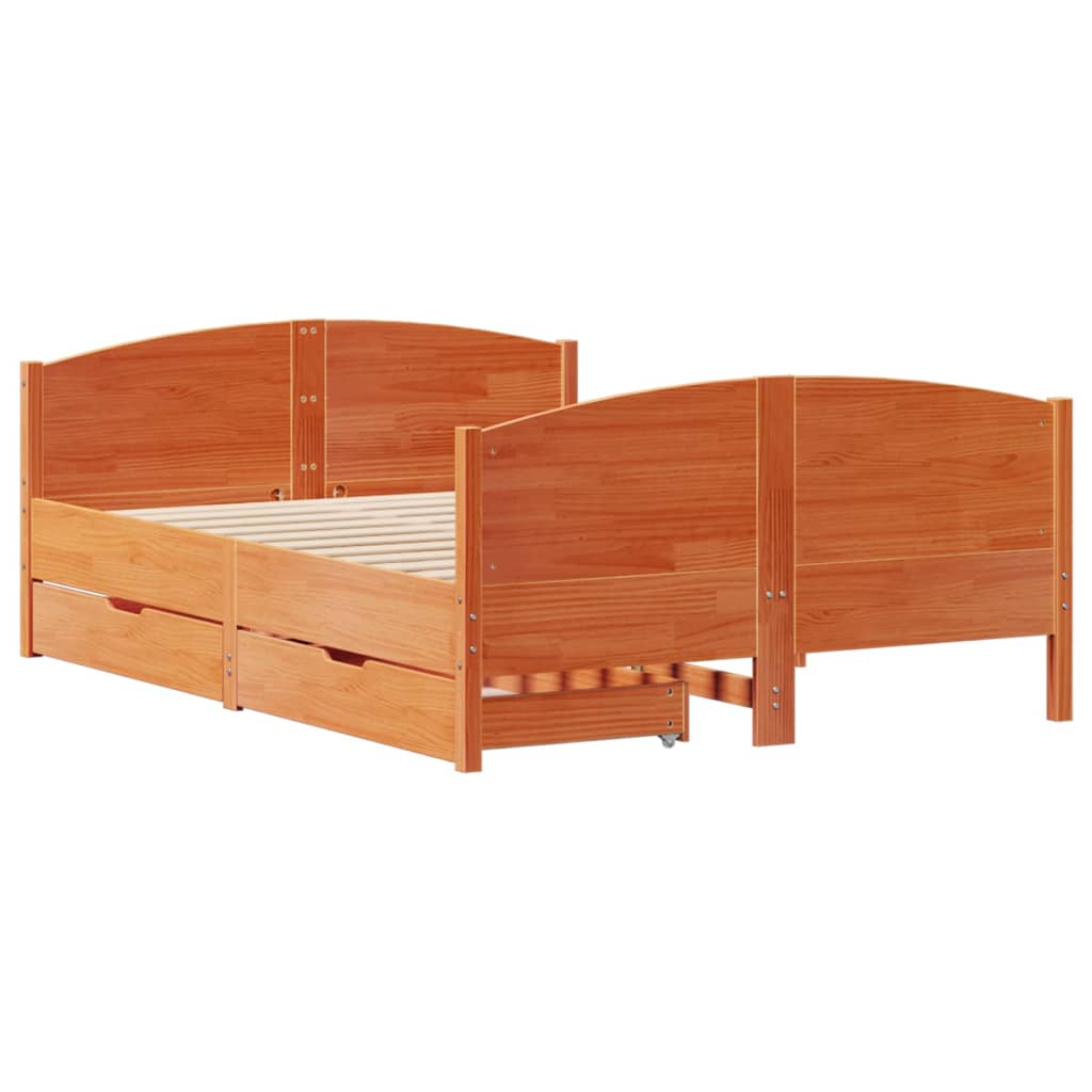 vidaXL Cama sin colchón madera maciza de pino marrón cera 120x200 cm