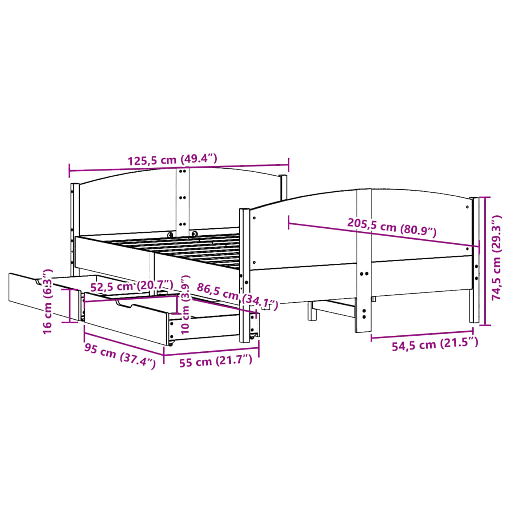 vidaXL Cama sin colchón madera maciza de pino marrón cera 120x200 cm