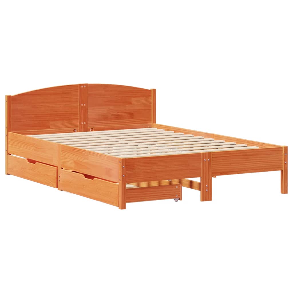 vidaXL Cama sin colchón madera maciza de pino marrón cera 140x200 cm