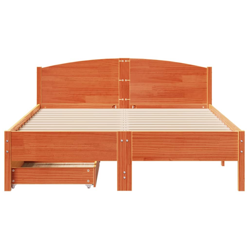 vidaXL Cama sin colchón madera maciza de pino marrón cera 140x200 cm