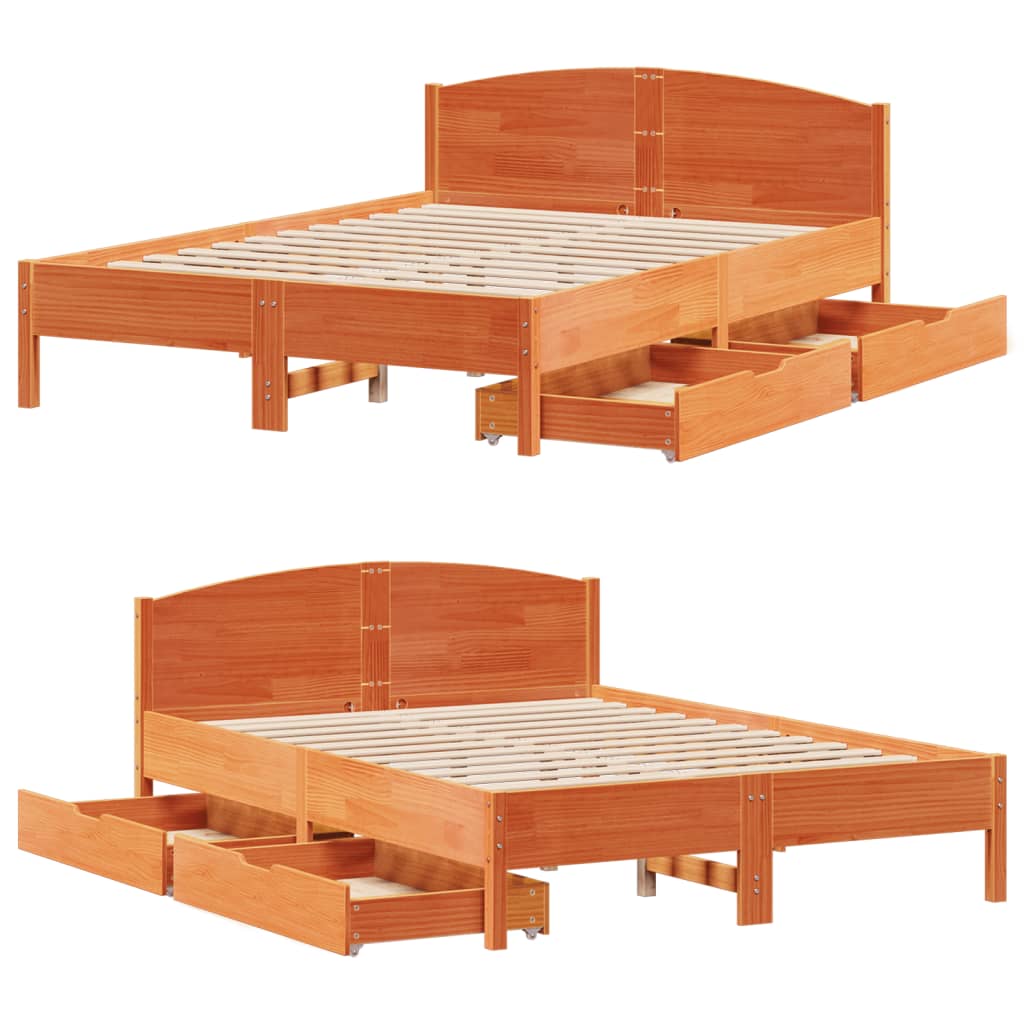 vidaXL Cama sin colchón madera maciza de pino marrón cera 140x200 cm