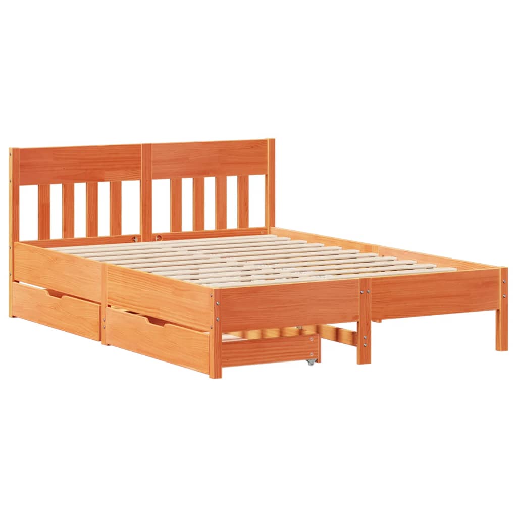 vidaXL Cama sin colchón madera maciza de pino marrón cera 120x200 cm